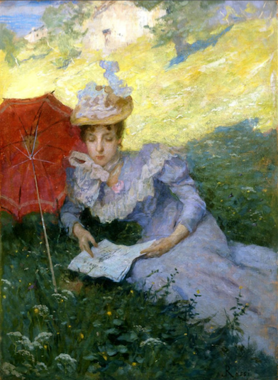 Luigi Rossi, All'ombra una piacevole lettura, al sole di tramonto, 1891